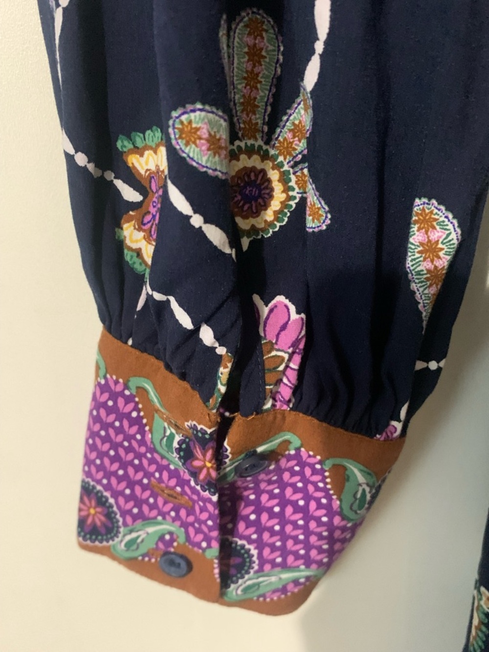 LOFT Navy Floral Paisley Long-Sleeve Shirt Dress - Picture 4 of 6